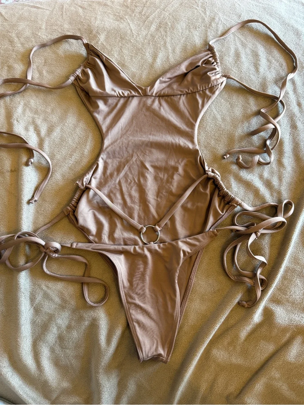 Frankie’s Bikinis One-Piece Swimsuit in Tan/Light Brown - Adjustable Side Ties